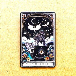 The Reader Enamel Pin, Gothic Night Sky Book Lover, Spell, Tarot Art,Collectible